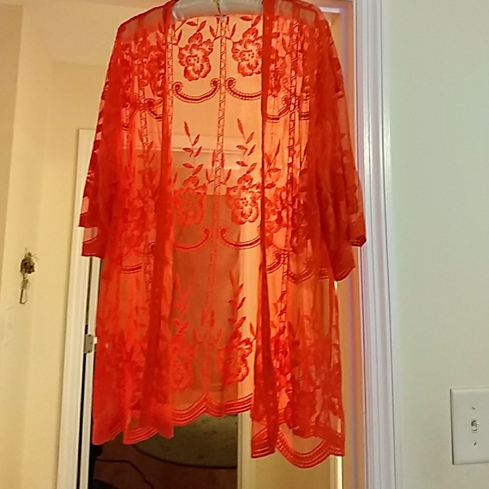 Honeybell Clemson Orange lace kimono